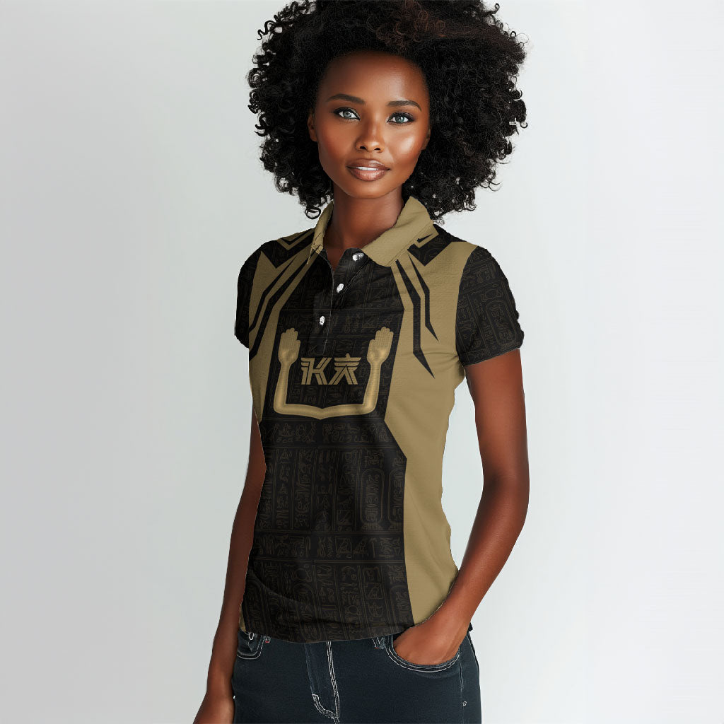 Custom Egypt KA Women Polo Shirt Gold Symbol Hieroglyphic Texture