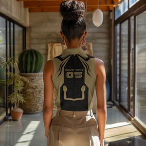 Custom Egypt KA Women Sleeveless Polo Shirt Gold Symbol Hieroglyphic Texture