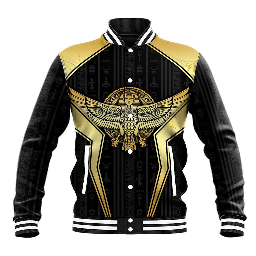 Egypt BA Baseball Jacket Winged Pharaoh Hieroglyphic Patterns