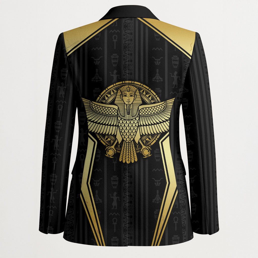 Egypt BA Blazer Winged Pharaoh Hieroglyphic Patterns
