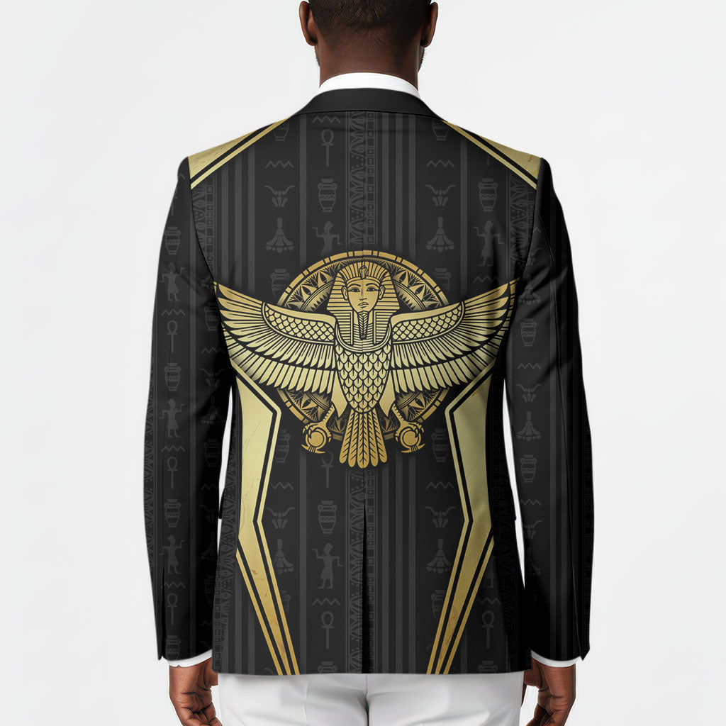 Egypt BA Blazer Winged Pharaoh Hieroglyphic Patterns