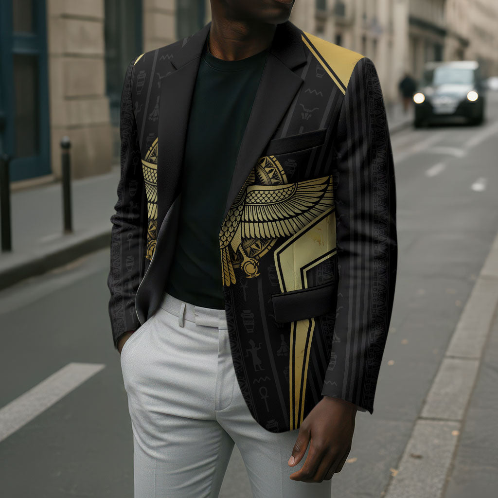Egypt BA Blazer Winged Pharaoh Hieroglyphic Patterns