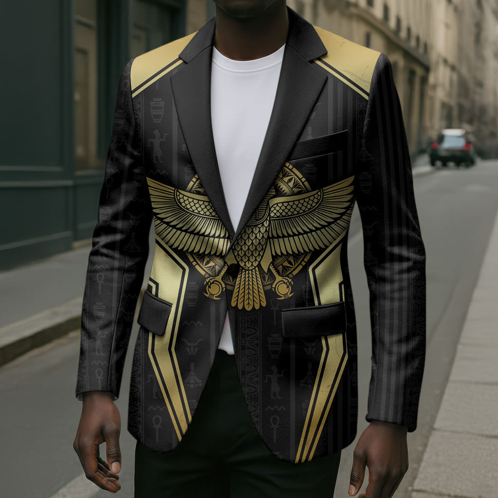 Egypt BA Blazer Winged Pharaoh Hieroglyphic Patterns