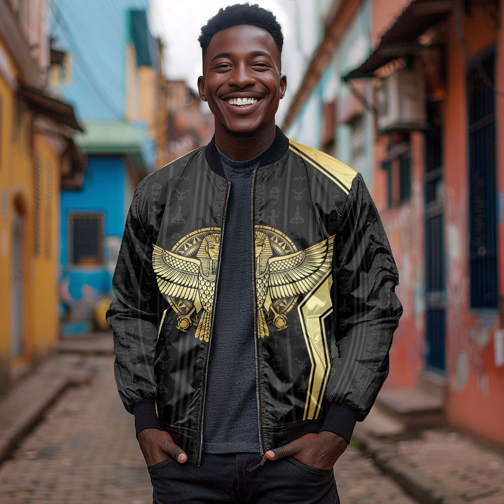 Egypt BA Bomber Jacket Winged Pharaoh Hieroglyphic Patterns