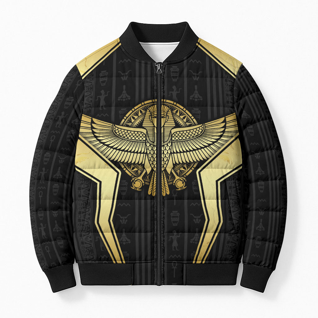 Egypt BA Bomber Puffer Jacket Winged Pharaoh Hieroglyphic Patterns