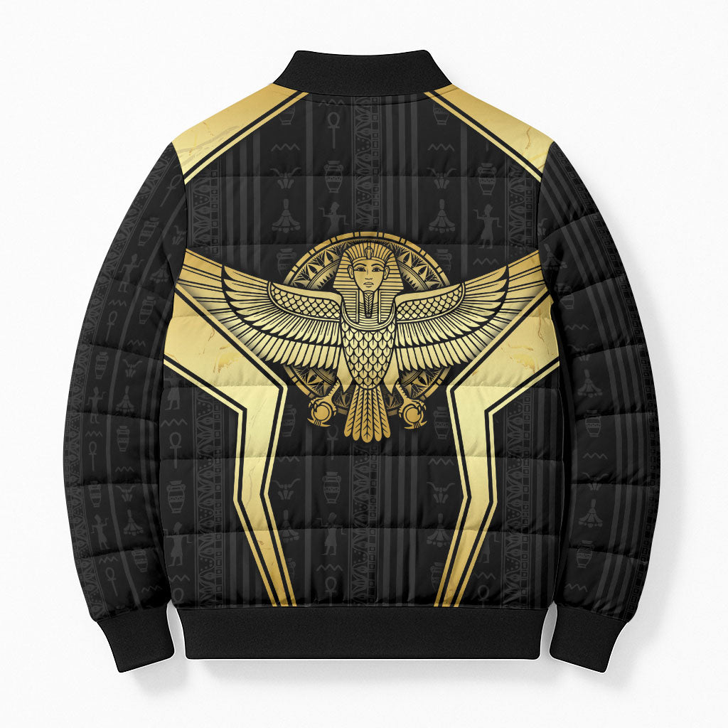 Egypt BA Bomber Puffer Jacket Winged Pharaoh Hieroglyphic Patterns