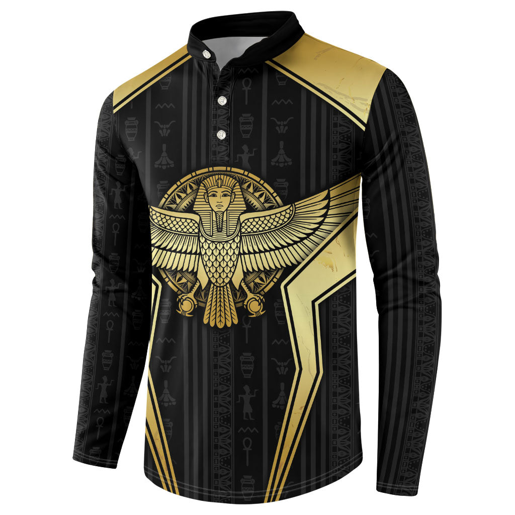 Egypt BA Button Sweatshirt Winged Pharaoh Hieroglyphic Patterns