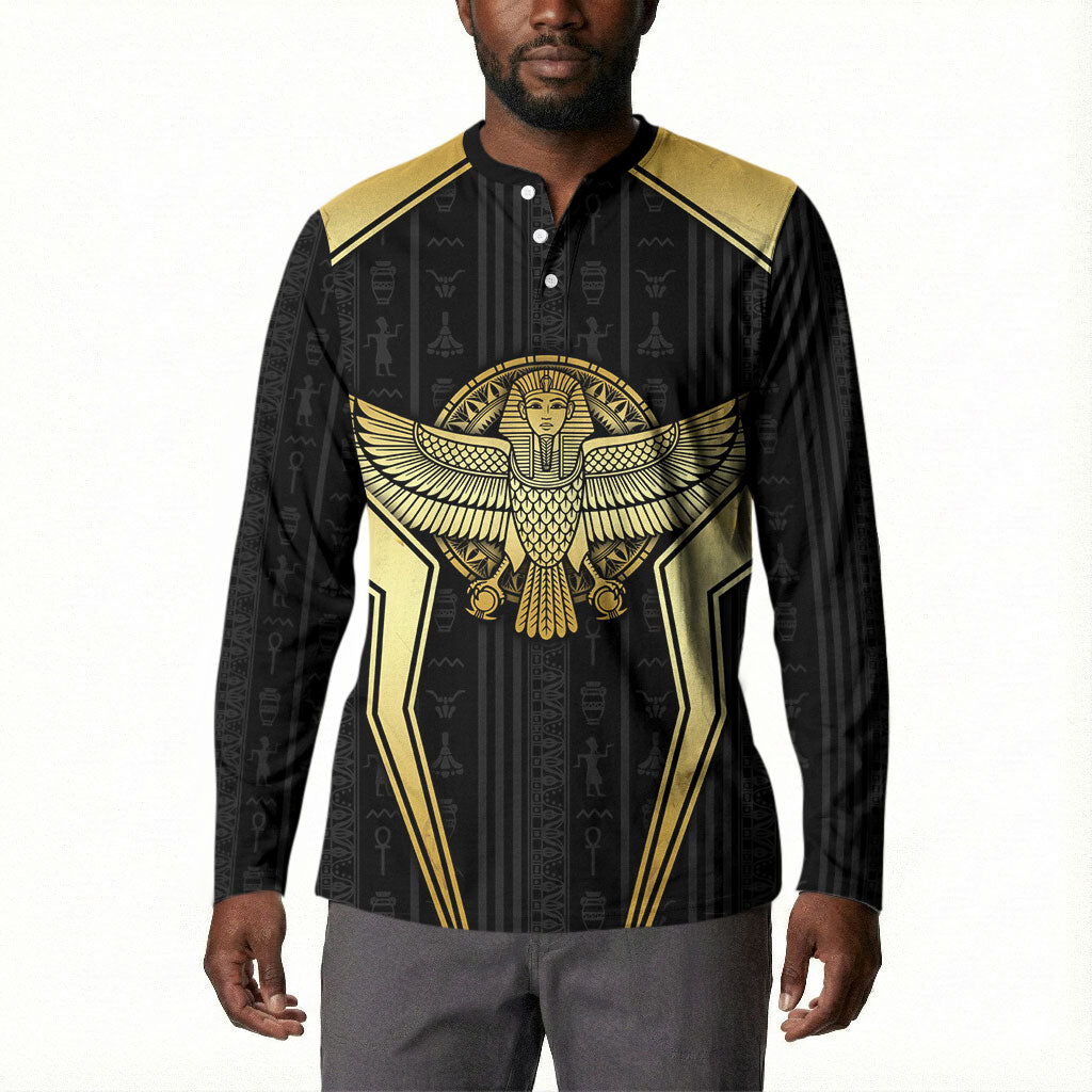 Egypt BA Button Sweatshirt Winged Pharaoh Hieroglyphic Patterns