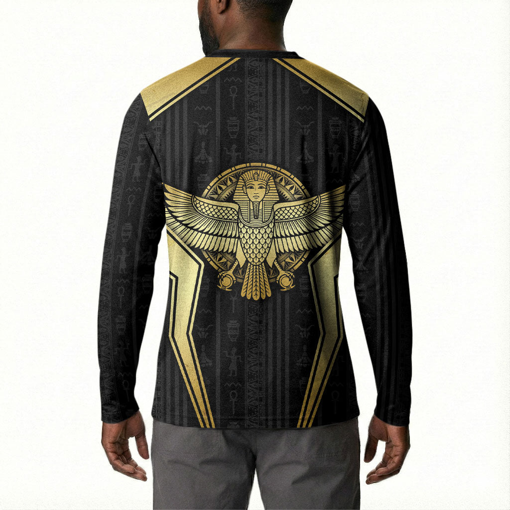 Egypt BA Button Sweatshirt Winged Pharaoh Hieroglyphic Patterns