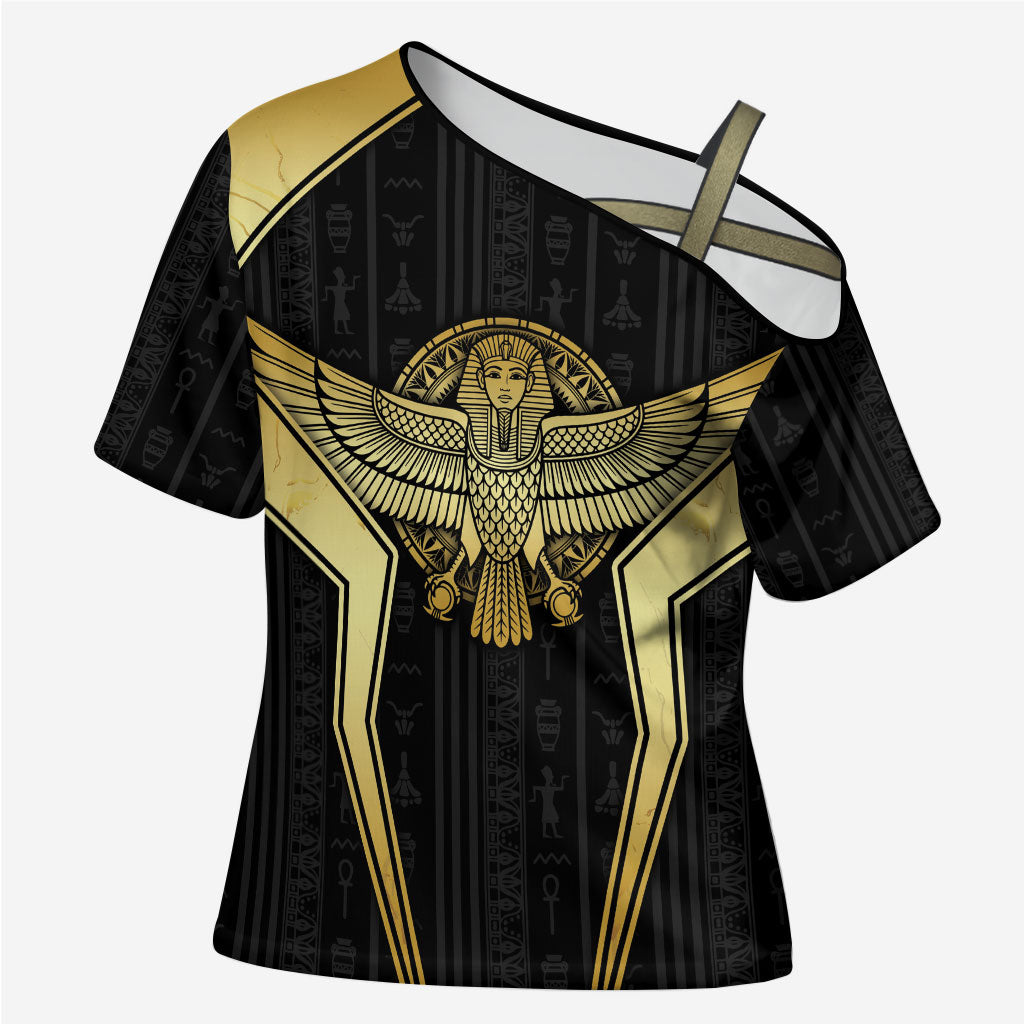 Egypt BA Cross Shoulder Shirt Winged Pharaoh Hieroglyphic Patterns