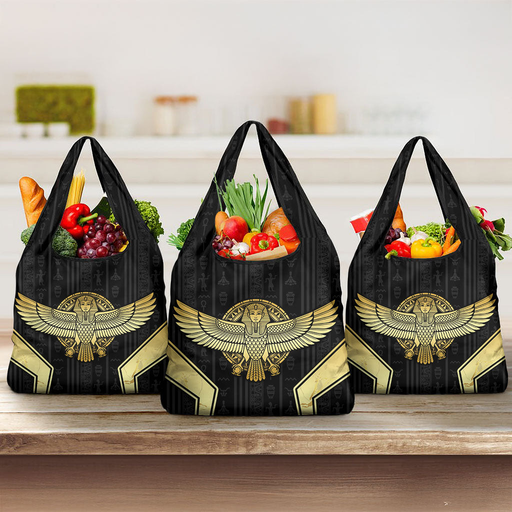 Egypt BA Grocery Bag Winged Pharaoh Hieroglyphic Patterns