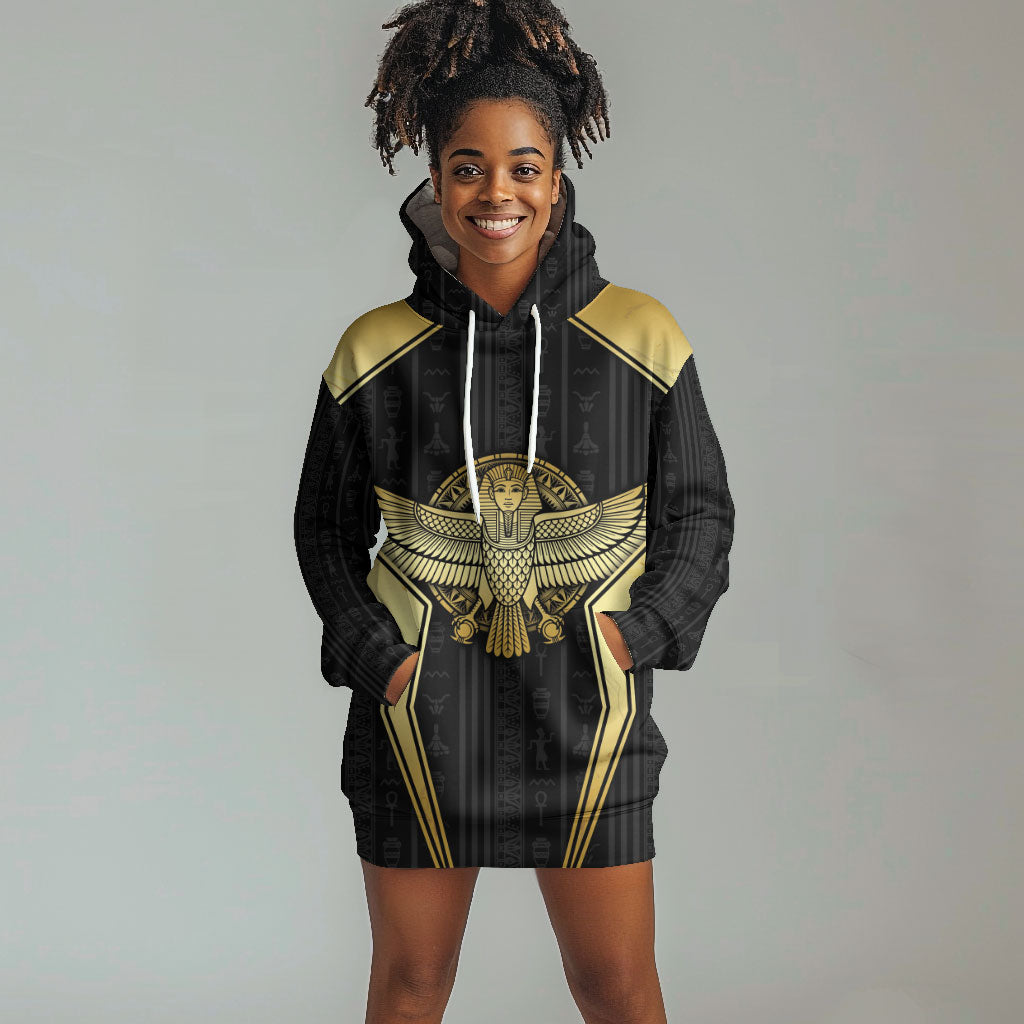 Egypt BA Hoodie Dress Winged Pharaoh Hieroglyphic Patterns