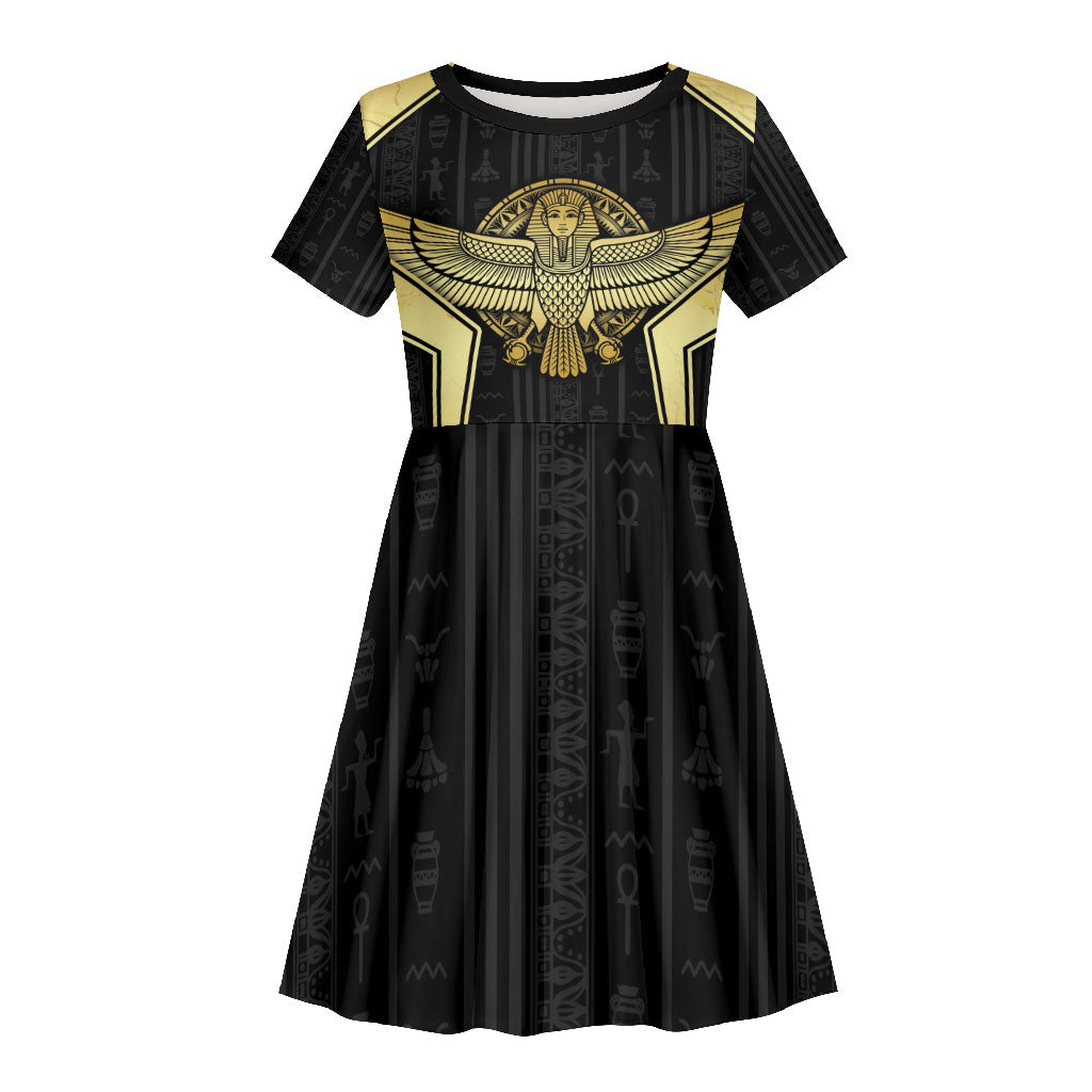 Egypt BA Kid Short Sleeve Dress Winged Pharaoh Hieroglyphic Patterns