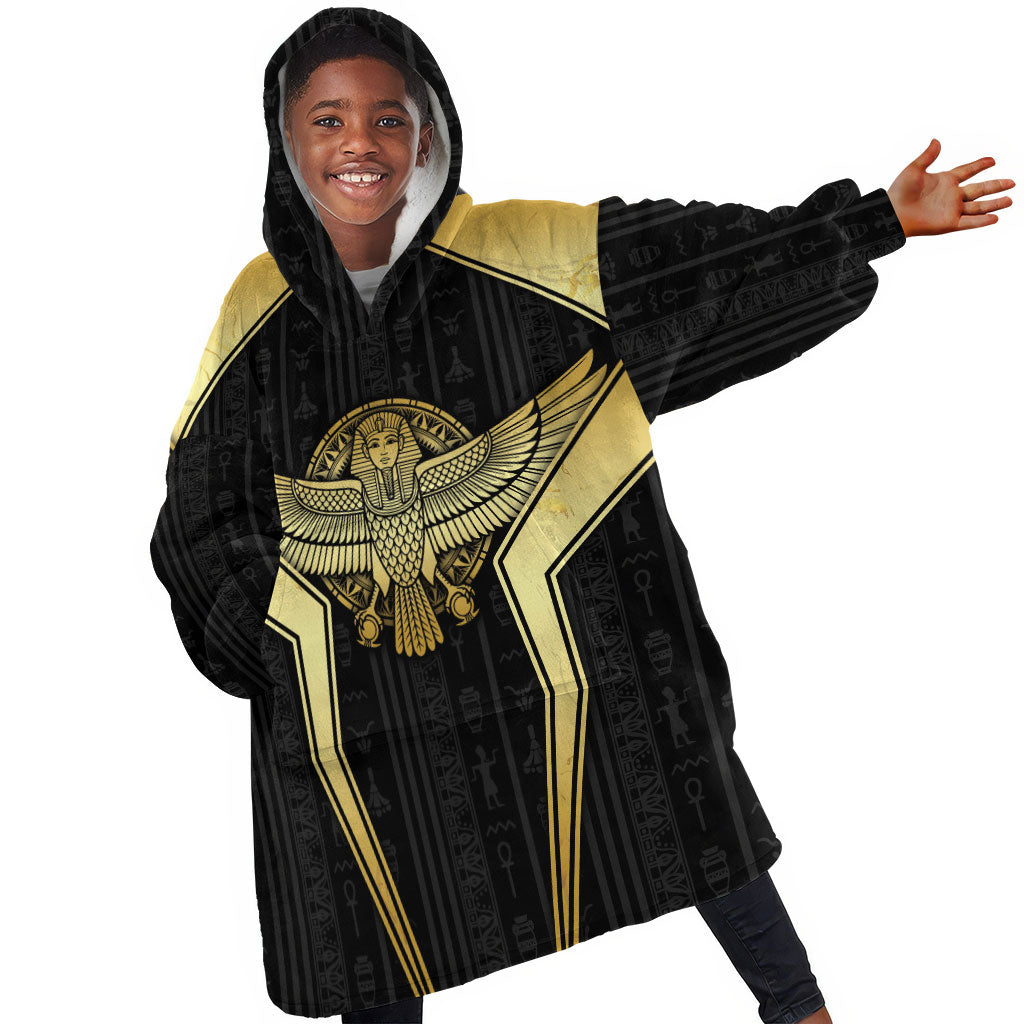 Egypt BA Kid Wearable Blanket Hoodie Winged Pharaoh Hieroglyphic Patterns