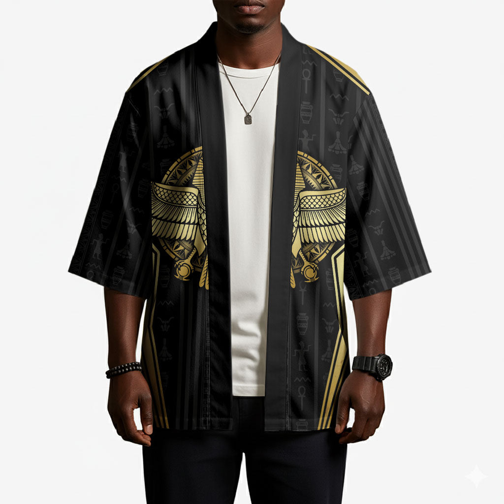 Egypt BA Kimono Winged Pharaoh Hieroglyphic Patterns