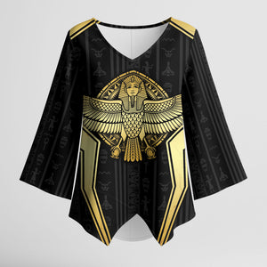 Egypt BA Kimono Sleeve Blouse Winged Pharaoh Hieroglyphic Patterns