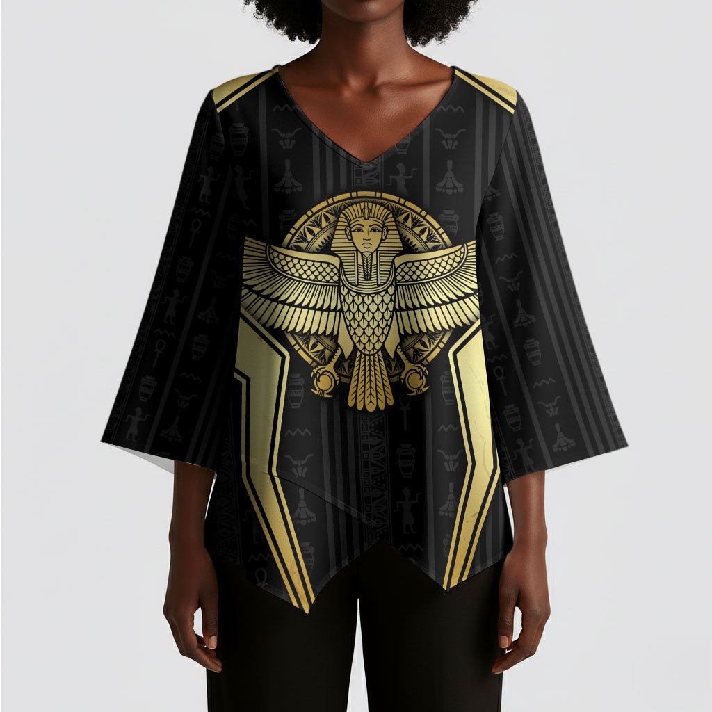 Egypt BA Kimono Sleeve Blouse Winged Pharaoh Hieroglyphic Patterns