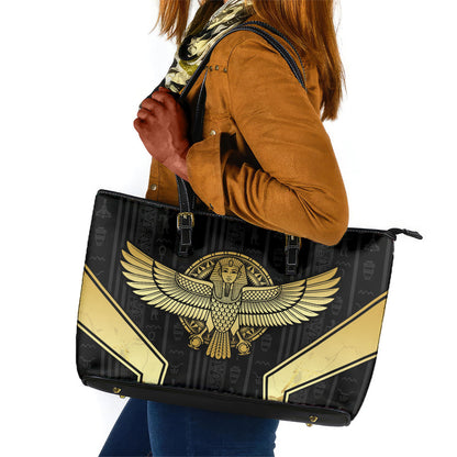 Egypt BA Leather Tote Bag Winged Pharaoh Hieroglyphic Patterns