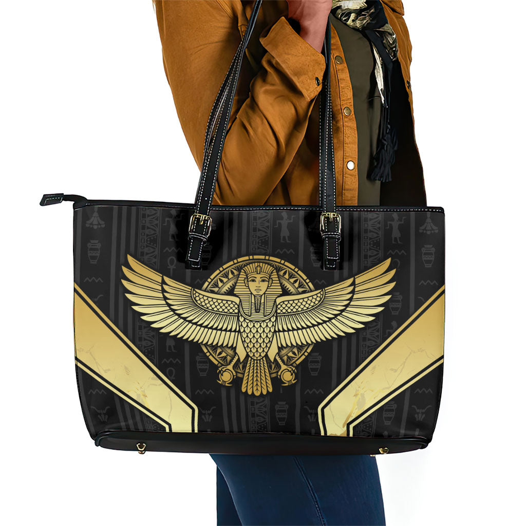Egypt BA Leather Tote Bag Winged Pharaoh Hieroglyphic Patterns