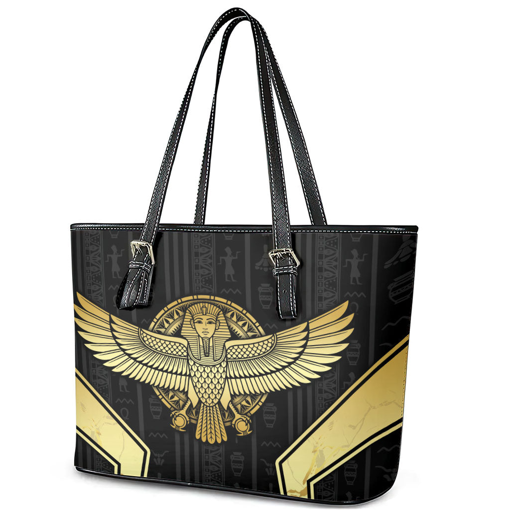 Egypt BA Leather Tote Bag Winged Pharaoh Hieroglyphic Patterns