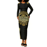 Egypt BA Long Sleeve Bodycon Dress Winged Pharaoh Hieroglyphic Patterns