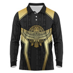 Egypt BA Long Sleeve Polo Shirt Winged Pharaoh Hieroglyphic Patterns