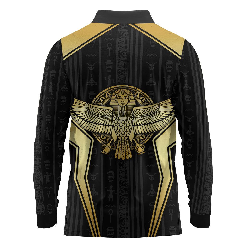 Egypt BA Long Sleeve Polo Shirt Winged Pharaoh Hieroglyphic Patterns