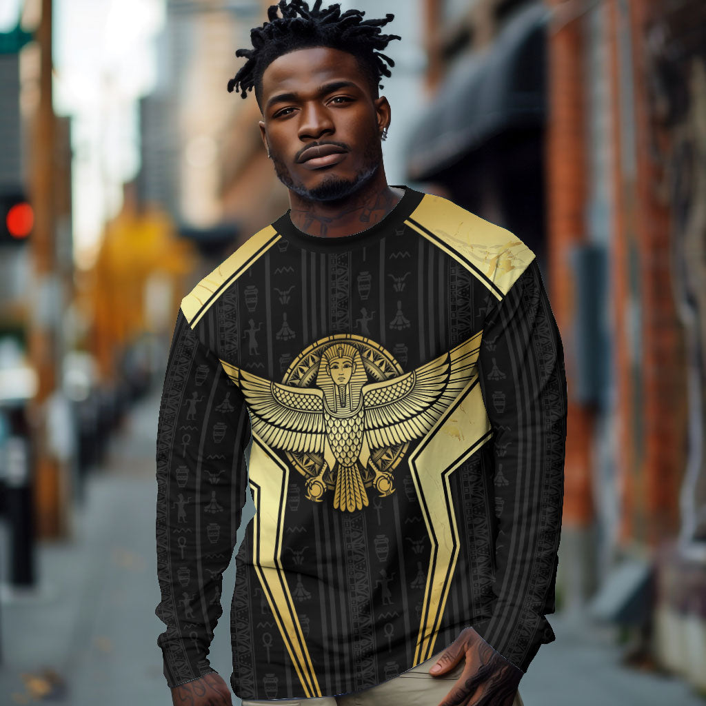 Egypt BA Long Sleeve Shirt Winged Pharaoh Hieroglyphic Patterns