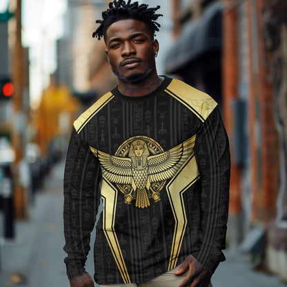 Egypt BA Long Sleeve Shirt Winged Pharaoh Hieroglyphic Patterns