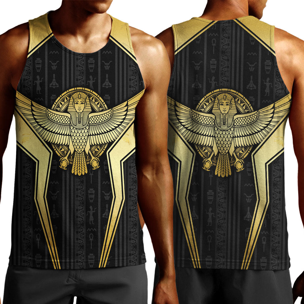 Egypt BA Men Tank Top Winged Pharaoh Hieroglyphic Patterns