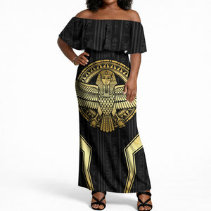 Egypt BA Off Shoulder Maxi Dress Winged Pharaoh Hieroglyphic Patterns