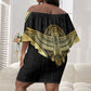 Egypt BA Off Shoulder Short Dress Winged Pharaoh Hieroglyphic Patterns