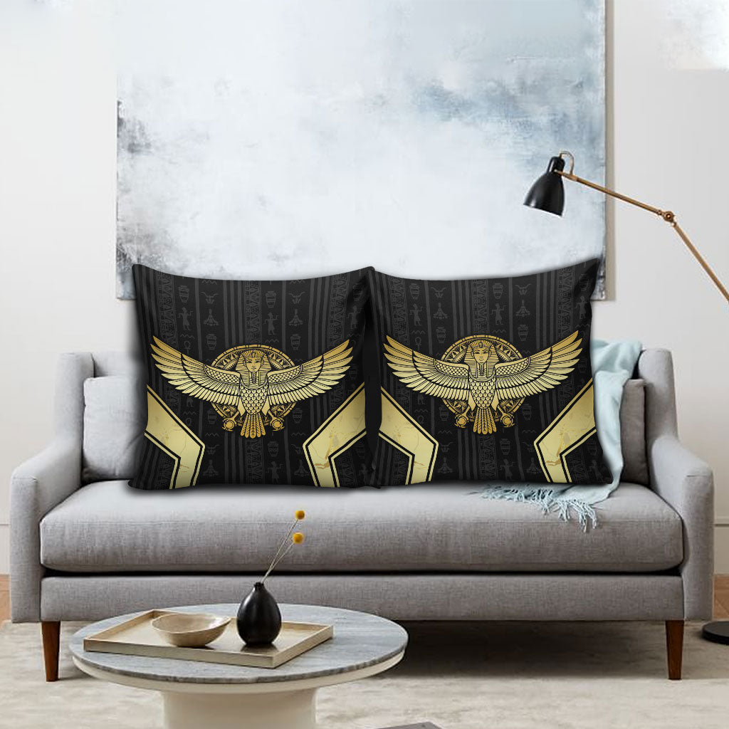 Egypt BA Pillow Cover Winged Pharaoh Hieroglyphic Patterns