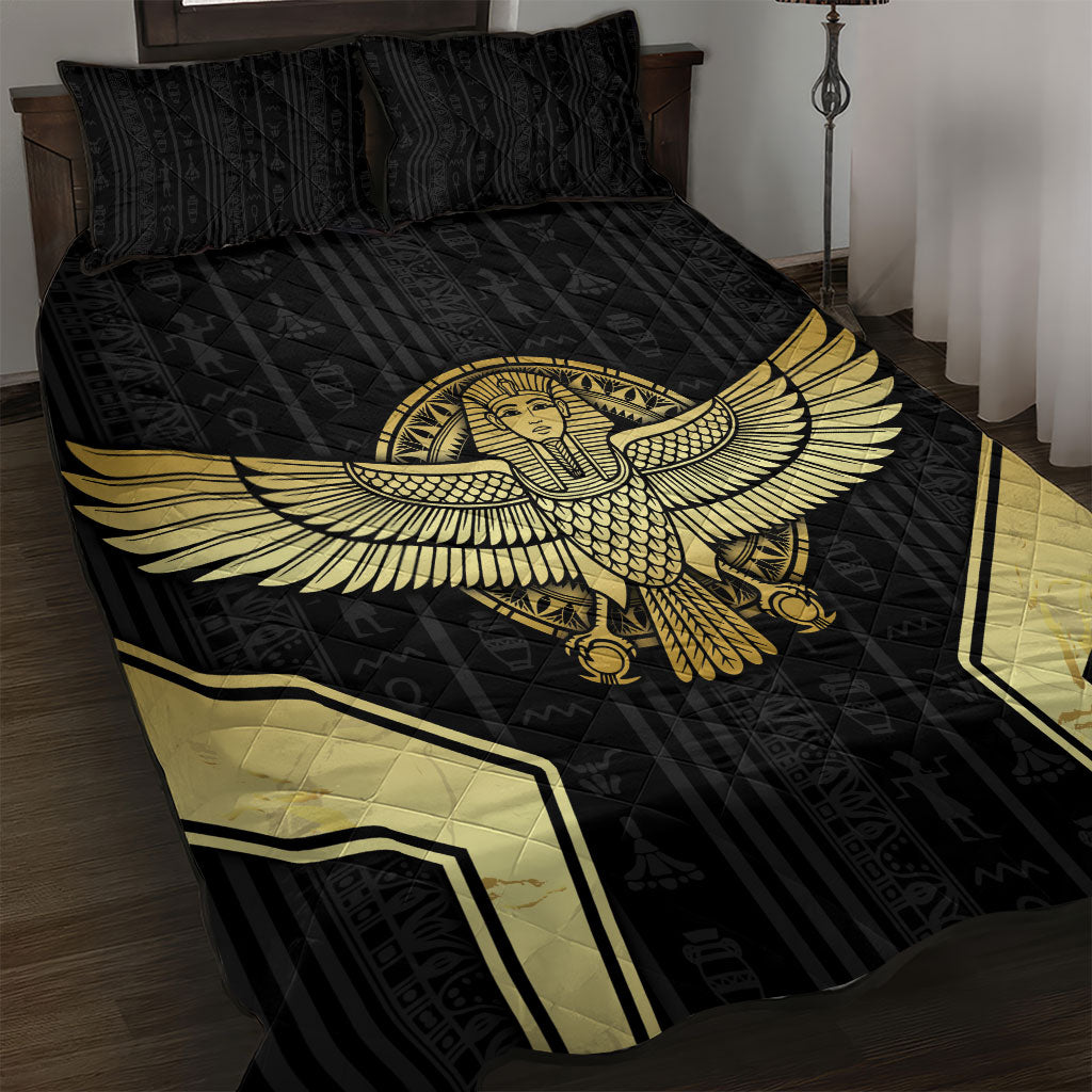 Egypt BA Quilt Bed Set Winged Pharaoh Hieroglyphic Patterns