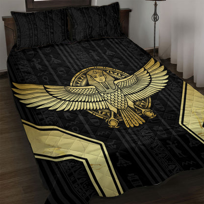 Egypt BA Quilt Bed Set Winged Pharaoh Hieroglyphic Patterns