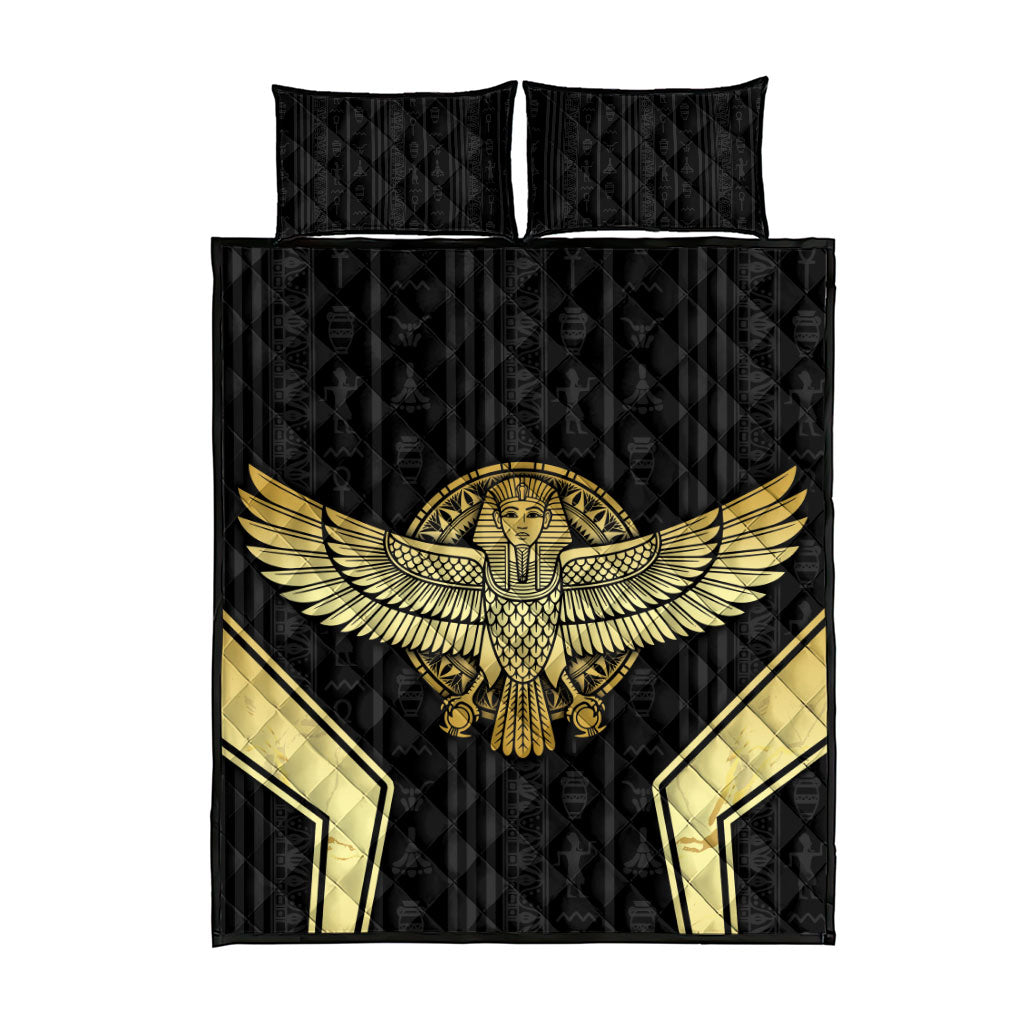 Egypt BA Quilt Bed Set Winged Pharaoh Hieroglyphic Patterns