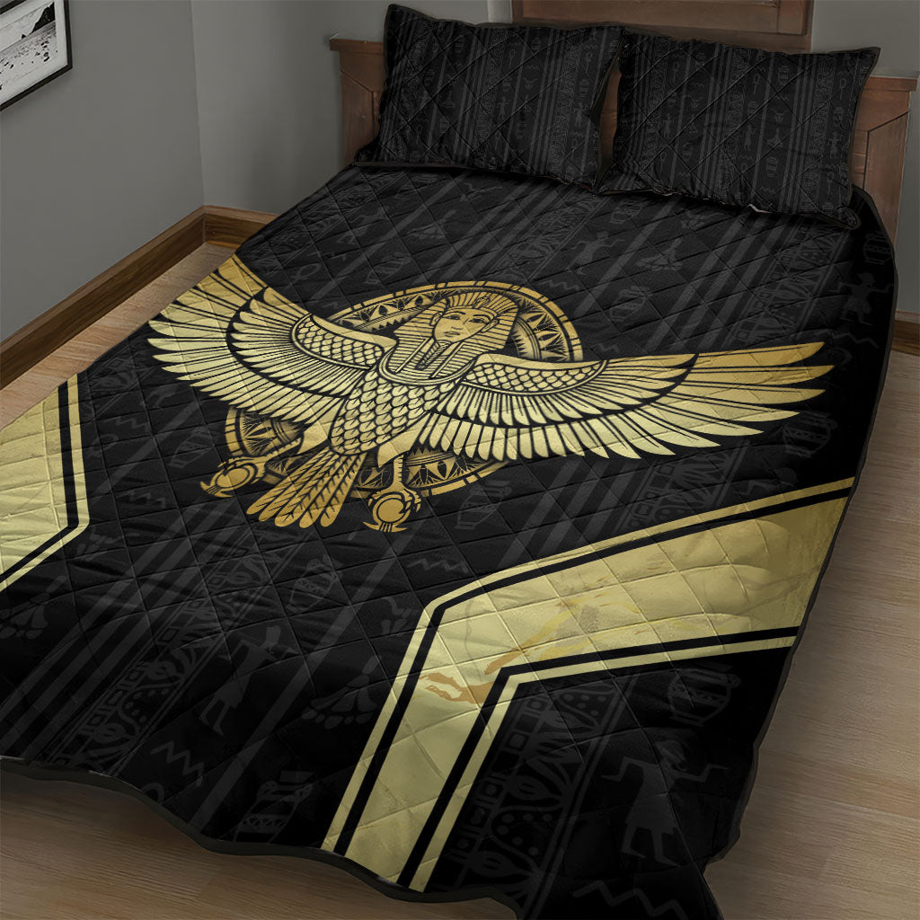 Egypt BA Quilt Bed Set Winged Pharaoh Hieroglyphic Patterns
