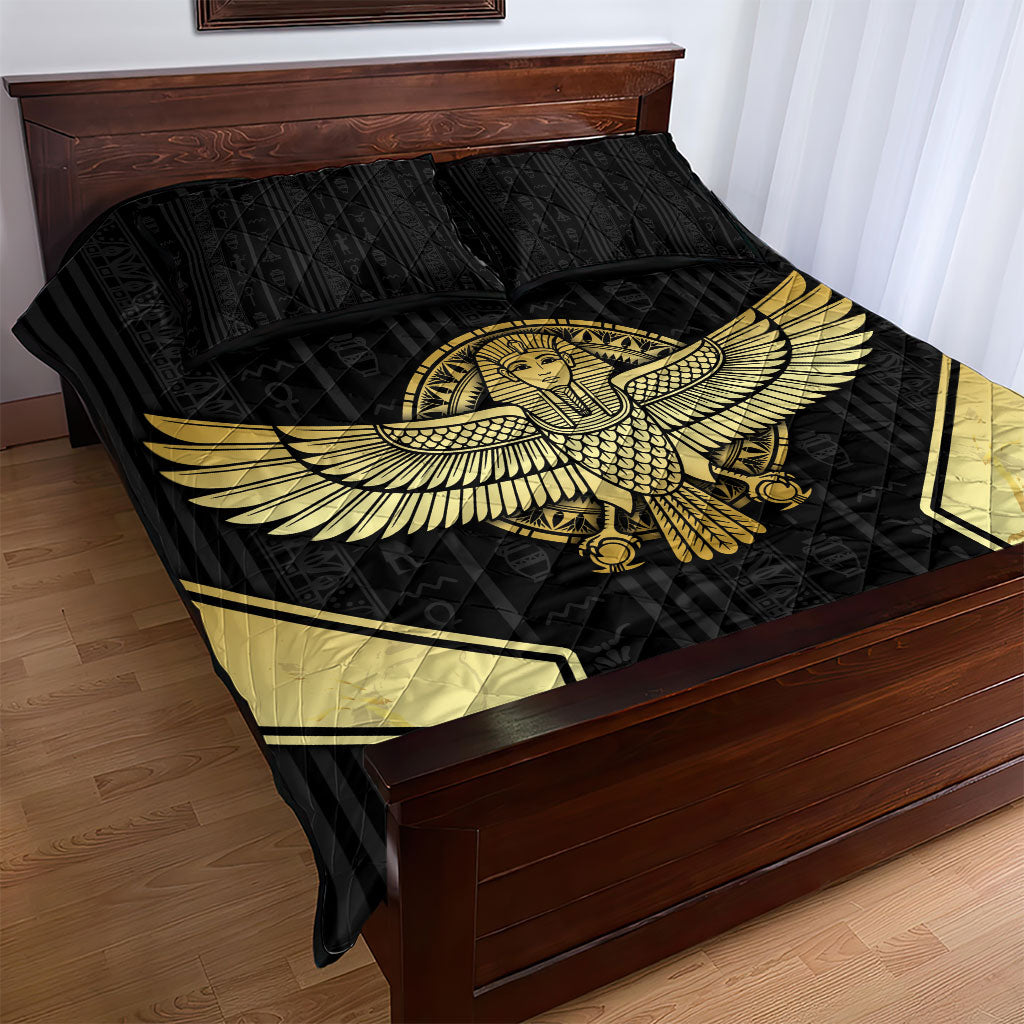Egypt BA Quilt Bed Set Winged Pharaoh Hieroglyphic Patterns