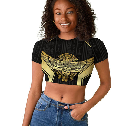 Egypt BA Raglan Cropped T shirt Winged Pharaoh Hieroglyphic Patterns