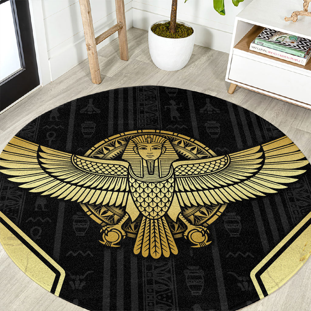 Egypt BA Round Carpet Winged Pharaoh Hieroglyphic Patterns