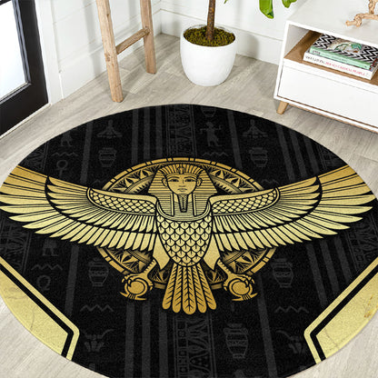 Egypt BA Round Carpet Winged Pharaoh Hieroglyphic Patterns