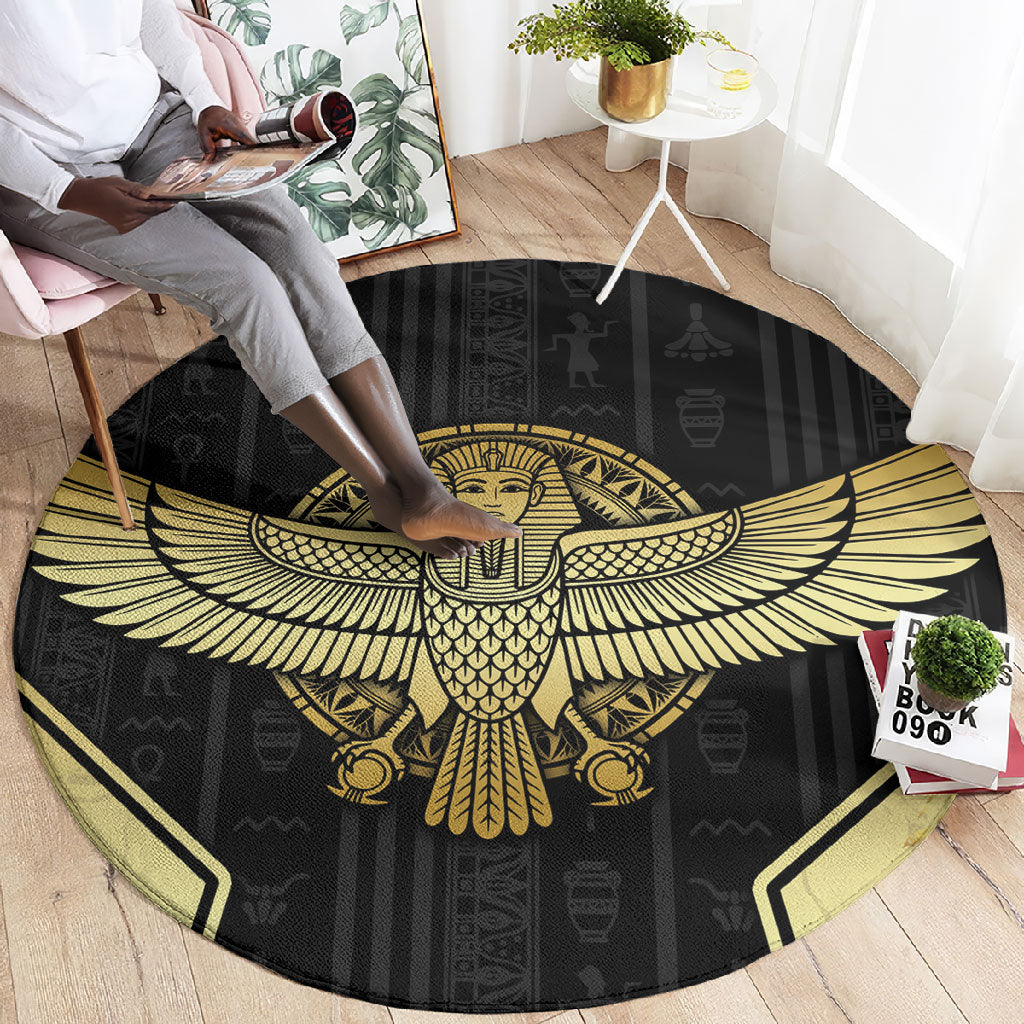 Egypt BA Round Carpet Winged Pharaoh Hieroglyphic Patterns