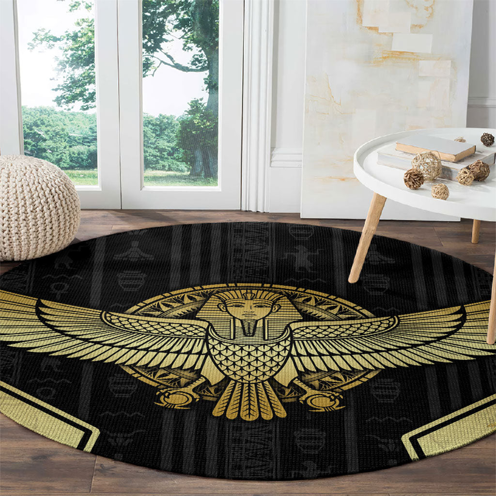 Egypt BA Round Carpet Winged Pharaoh Hieroglyphic Patterns