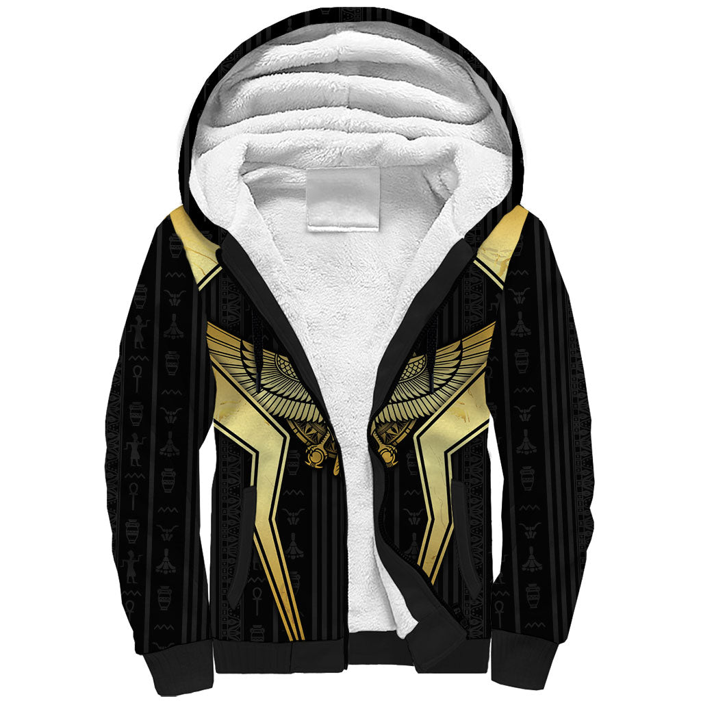 Egypt BA Sherpa Hoodie Winged Pharaoh Hieroglyphic Patterns
