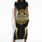 Egypt BA Short Sleeve Bodycon Dress Winged Pharaoh Hieroglyphic Patterns