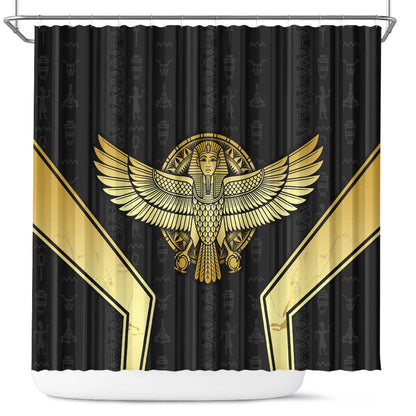 Egypt BA Shower Curtain Winged Pharaoh Hieroglyphic Patterns