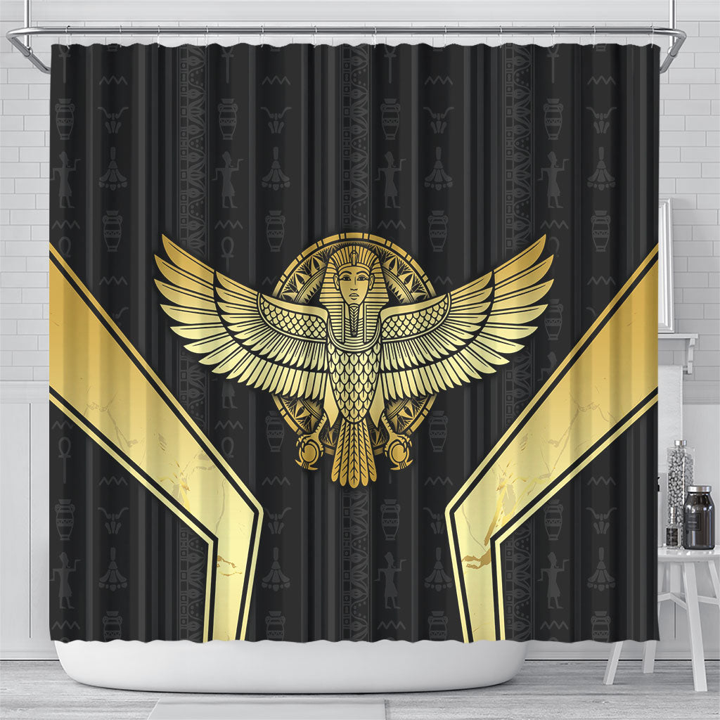 Egypt BA Shower Curtain Winged Pharaoh Hieroglyphic Patterns