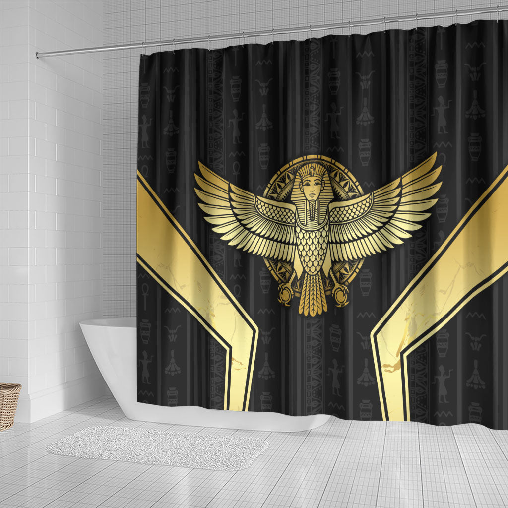 Egypt BA Shower Curtain Winged Pharaoh Hieroglyphic Patterns