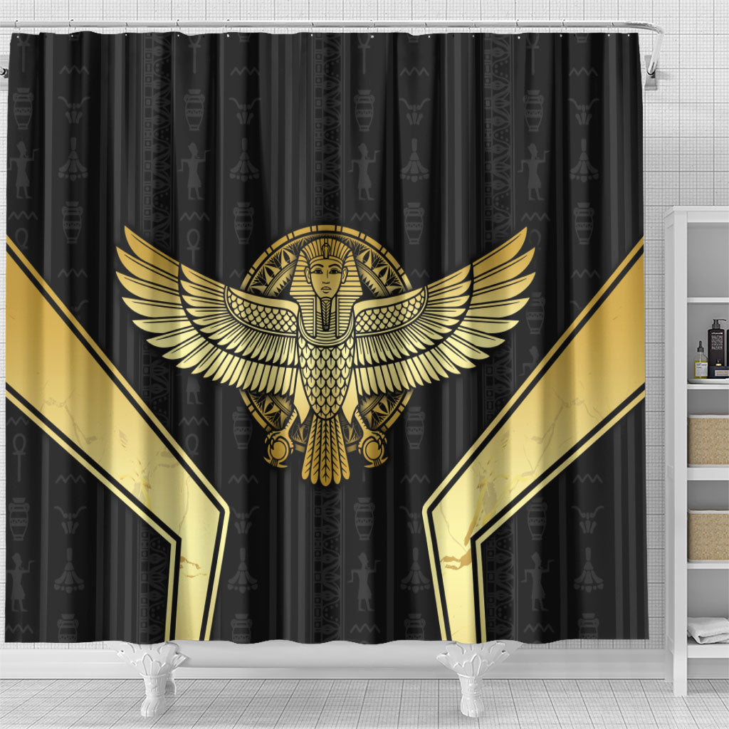 Egypt BA Shower Curtain Winged Pharaoh Hieroglyphic Patterns