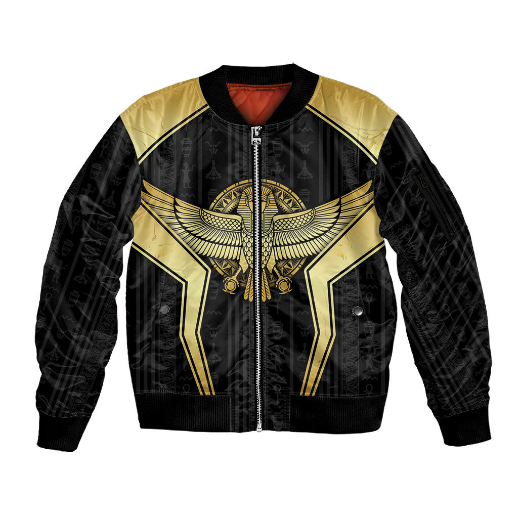 Egypt BA Sleeve Zip Bomber Jacket Winged Pharaoh Hieroglyphic Patterns